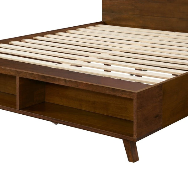 English Elm Walnut Queen Platform Bed Rubberwood Frame Footboard Storage Mid-Century Modern N769Q458324D