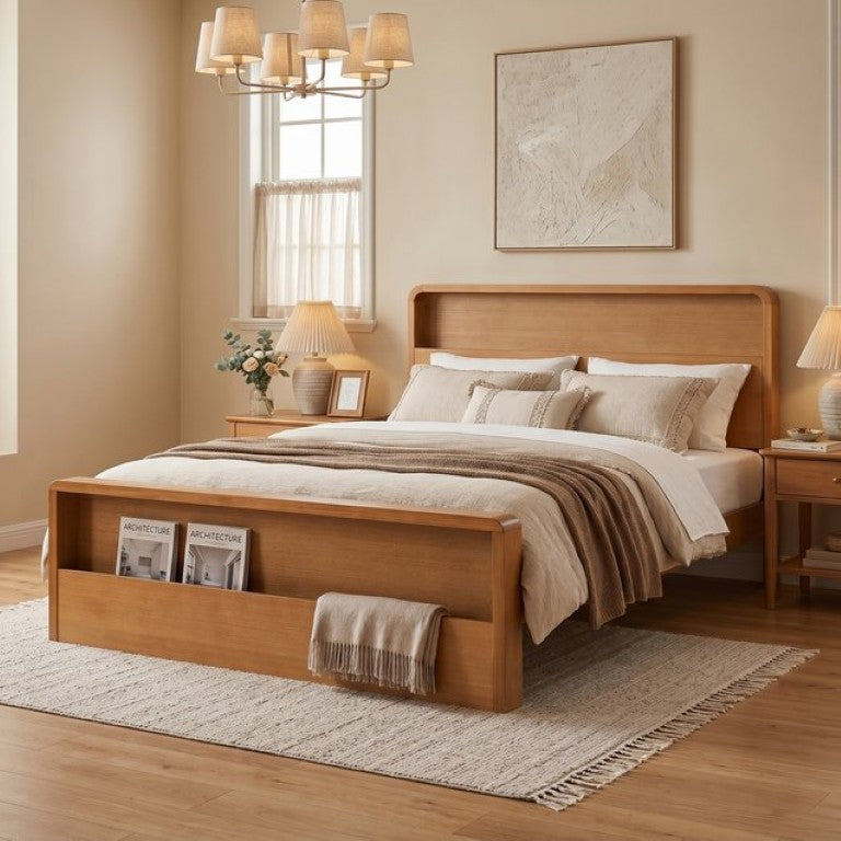 English Elm Solid Pine Queen Bed Frame with Headboard and Footboard Shelving for Modern Bedrooms N769Q461224N