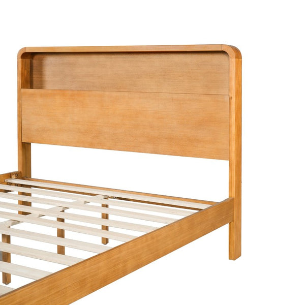 English Elm Solid Pine Queen Bed Frame with Headboard and Footboard Shelving for Modern Bedrooms N769Q461224N