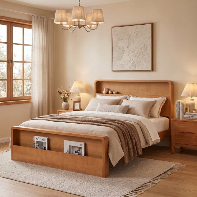 English Elm Solid Pine Queen Bed Frame with Headboard and Footboard Shelving for Modern Bedrooms N769Q461224N