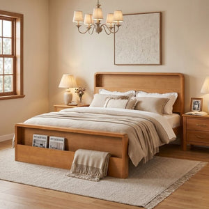 English Elm Solid Pine Queen Bed Frame with Headboard and Footboard Shelving for Modern Bedrooms N769Q461224N