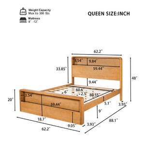 English Elm Solid Pine Queen Bed Frame with Headboard and Footboard Shelving for Modern Bedrooms N769Q461224N