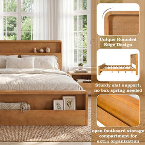 English Elm Solid Pine Queen Bed Frame with Headboard and Footboard Shelving for Modern Bedrooms N769Q461224N