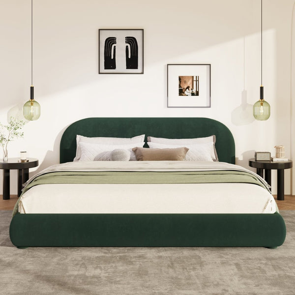 English Elm Dark Green Velvet Queen Bed with Curved Headboard for an Elegant Bedroom Retreat N769Q462353G