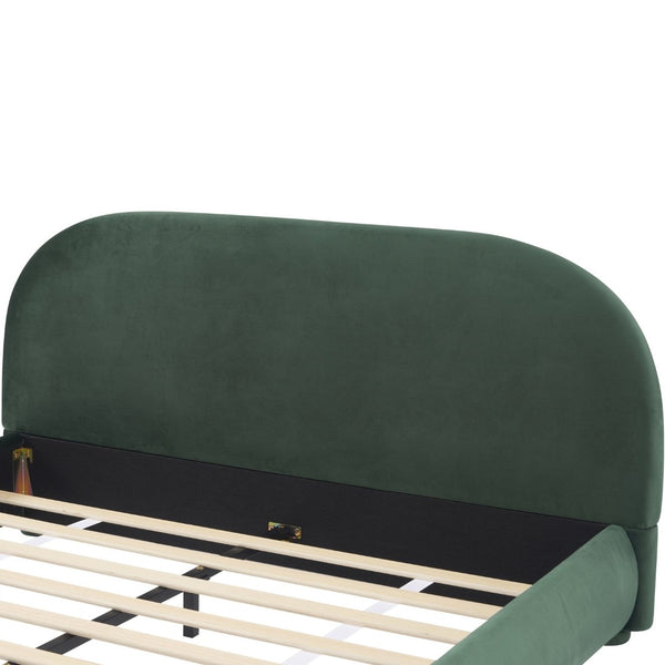 English Elm Dark Green Velvet Queen Bed with Curved Headboard for an Elegant Bedroom Retreat N769Q462353G