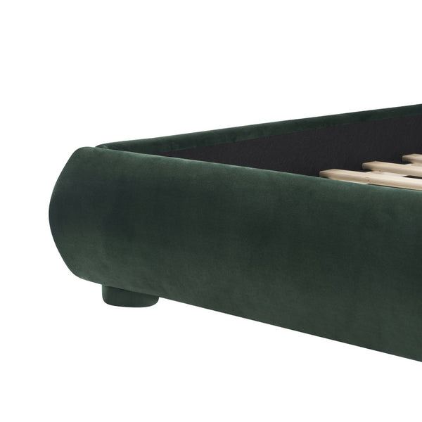 English Elm Dark Green Velvet Queen Bed with Curved Headboard for an Elegant Bedroom Retreat N769Q462353G