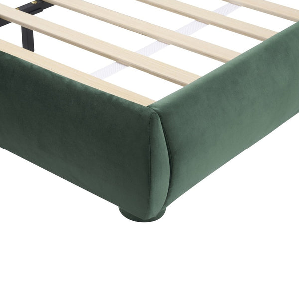 English Elm Dark Green Velvet Queen Bed with Curved Headboard for an Elegant Bedroom Retreat N769Q462353G