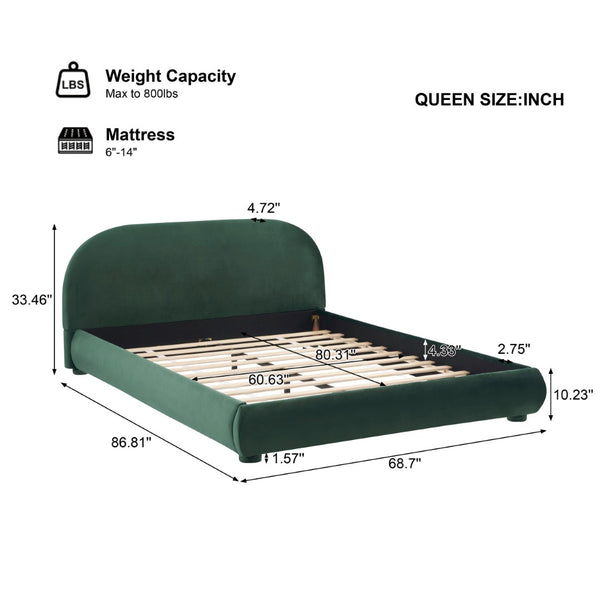 English Elm Dark Green Velvet Queen Bed with Curved Headboard for an Elegant Bedroom Retreat N769Q462353G