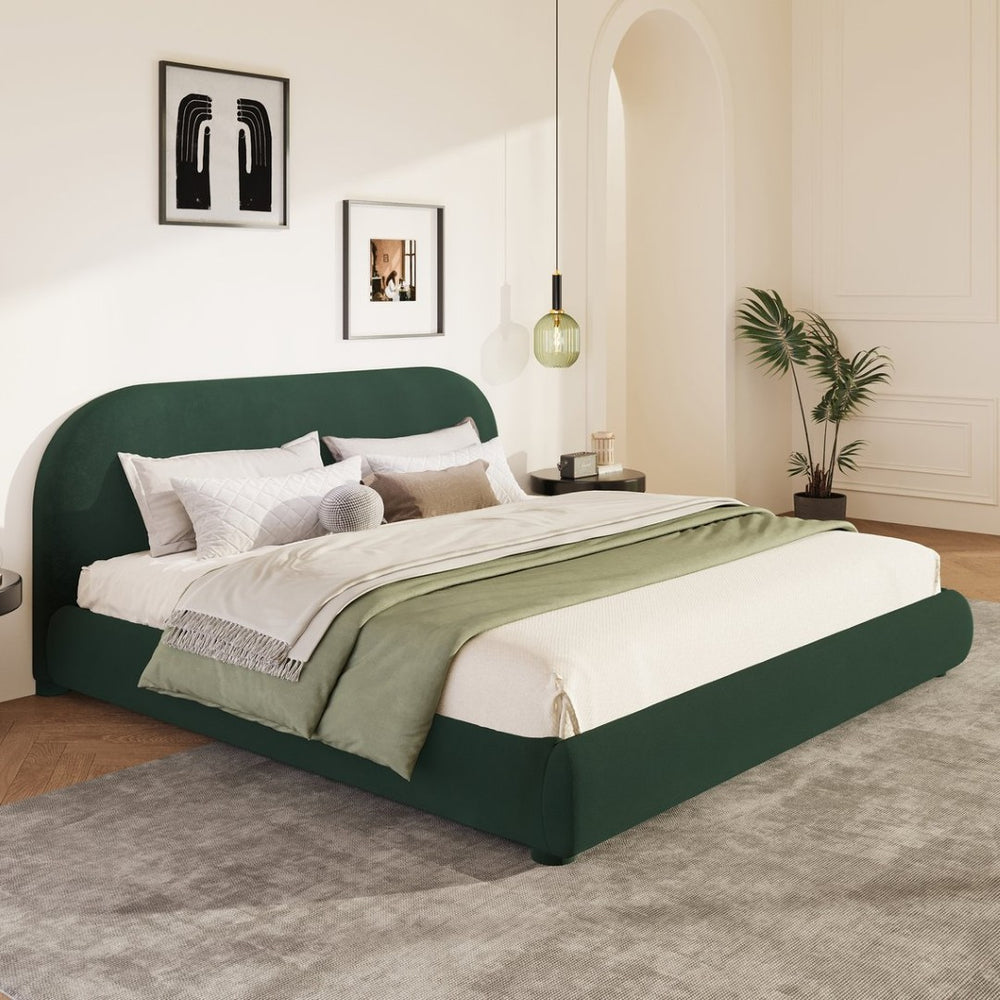 English Elm Dark Green Velvet Queen Bed with Curved Headboard for an Elegant Bedroom Retreat N769Q462353G