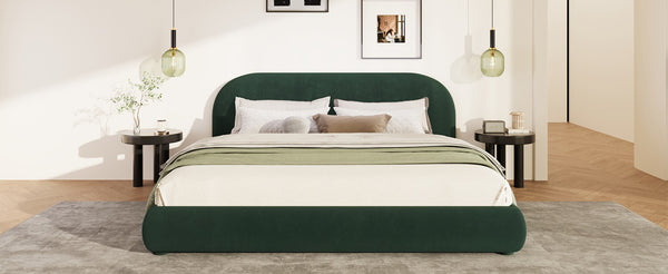 English Elm Dark Green Velvet Queen Bed with Curved Headboard for an Elegant Bedroom Retreat N769Q462353G