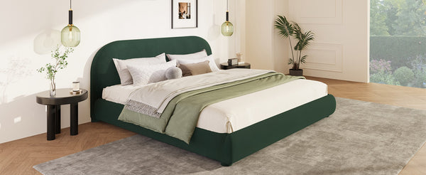 English Elm Dark Green Velvet Queen Bed with Curved Headboard for an Elegant Bedroom Retreat N769Q462353G