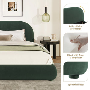 English Elm Dark Green Velvet Queen Bed with Curved Headboard for an Elegant Bedroom Retreat N769Q462353G