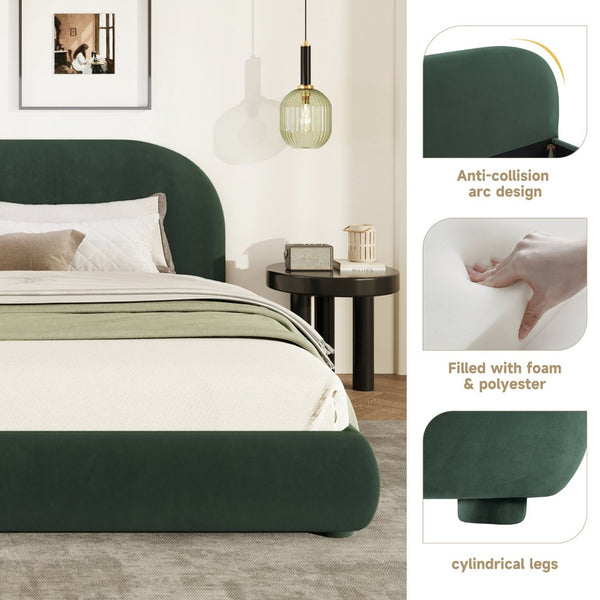 English Elm Dark Green Velvet Queen Bed with Curved Headboard for an Elegant Bedroom Retreat N769Q462353G