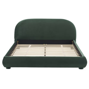 English Elm Dark Green Velvet Queen Bed with Curved Headboard for an Elegant Bedroom Retreat N769Q462353G