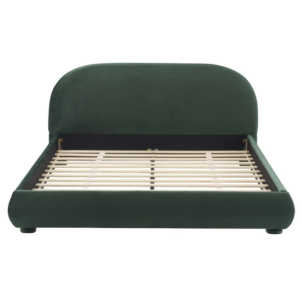 English Elm Dark Green Velvet Queen Bed with Curved Headboard for an Elegant Bedroom Retreat N769Q462353G