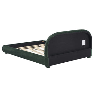 English Elm Dark Green Velvet Queen Bed with Curved Headboard for an Elegant Bedroom Retreat N769Q462353G