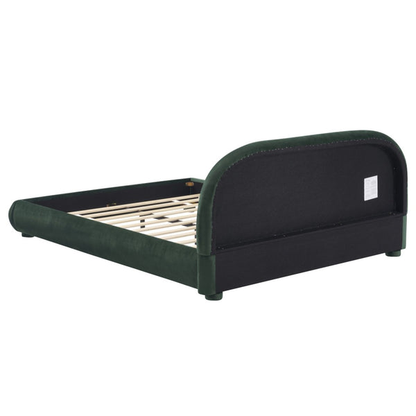 English Elm Dark Green Velvet Queen Bed with Curved Headboard for an Elegant Bedroom Retreat N769Q462353G