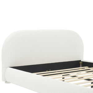 English Elm Cream Boucle Upholstered Queen Bed Curved Headboard for Modern Scandinavian Bedroom N769Q462353W