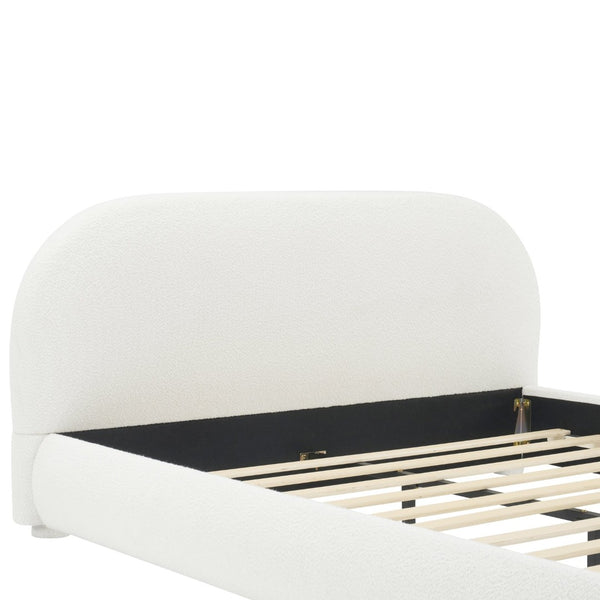 English Elm Cream Boucle Upholstered Queen Bed Curved Headboard for Modern Scandinavian Bedroom N769Q462353W