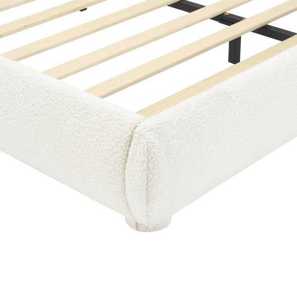 English Elm Cream Boucle Upholstered Queen Bed Curved Headboard for Modern Scandinavian Bedroom N769Q462353W