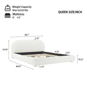 English Elm Cream Boucle Upholstered Queen Bed Curved Headboard for Modern Scandinavian Bedroom N769Q462353W