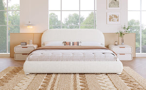 English Elm Cream Boucle Upholstered Queen Bed Curved Headboard for Modern Scandinavian Bedroom N769Q462353W