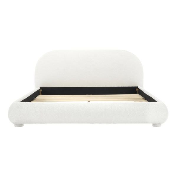 English Elm Cream Boucle Upholstered Queen Bed Curved Headboard for Modern Scandinavian Bedroom N769Q462353W