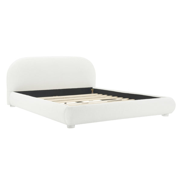 English Elm Cream Boucle Upholstered Queen Bed Curved Headboard for Modern Scandinavian Bedroom N769Q462353W