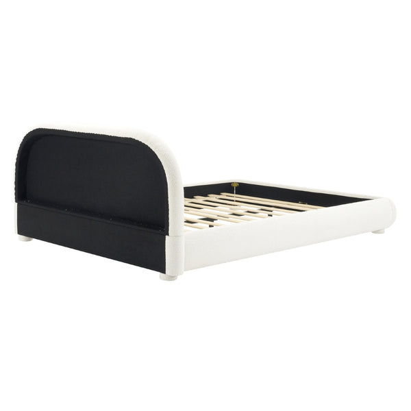 English Elm Cream Boucle Upholstered Queen Bed Curved Headboard for Modern Scandinavian Bedroom N769Q462353W