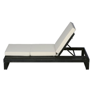 English Elm Black Acacia Hardwood Outdoor Chaise Lounge with Adjustable Backrest and Cushion N770P208317C_N770P407072B