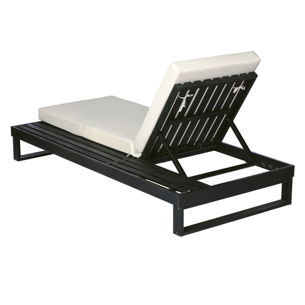 English Elm Black Acacia Hardwood Outdoor Chaise Lounge with Adjustable Backrest and Cushion N770P208317C_N770P407072B