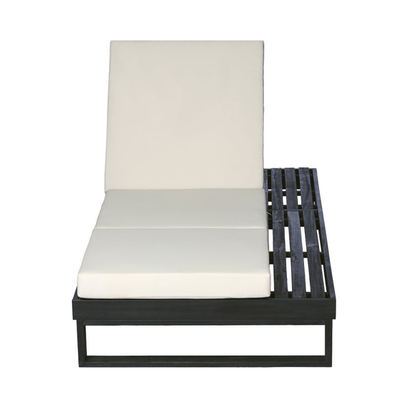 English Elm Black Acacia Hardwood Outdoor Chaise Lounge with Adjustable Backrest and Cushion N770P208317C_N770P407072B