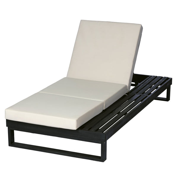 English Elm Black Acacia Hardwood Outdoor Chaise Lounge with Adjustable Backrest and Cushion N770P208317C_N770P407072B
