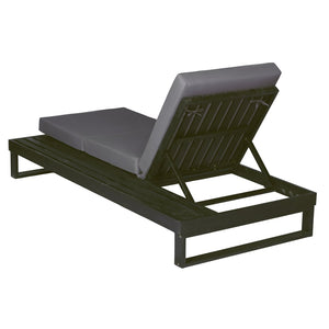 English Elm Black Acacia Hardwood Outdoor Chaise Lounge with Cushion and Built-In Side Tray N770P208326G_N770P407072B