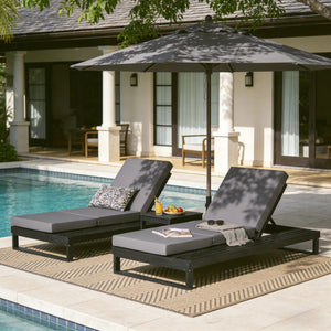 English Elm Black Acacia Hardwood Outdoor Chaise Lounge with Cushion and Built-In Side Tray N770P208326G_N770P407072B