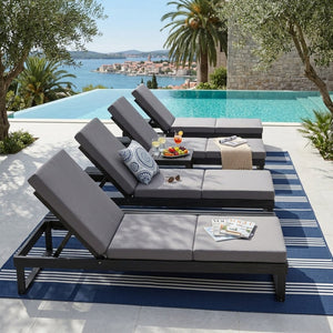 English Elm Black Acacia Hardwood Outdoor Chaise Lounge with Cushion and Built-In Side Tray N770P208326G_N770P407072B
