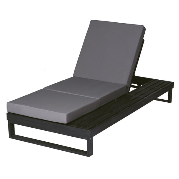English Elm Black Acacia Hardwood Outdoor Chaise Lounge with Cushion and Built-In Side Tray N770P208326G_N770P407072B