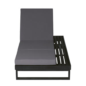 English Elm Black Acacia Hardwood Outdoor Chaise Lounge with Cushion and Built-In Side Tray N770P208326G_N770P407072B