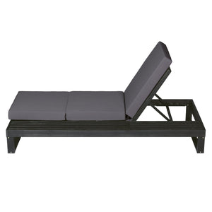 English Elm Black Acacia Hardwood Outdoor Chaise Lounge with Cushion and Built-In Side Tray N770P208326G_N770P407072B