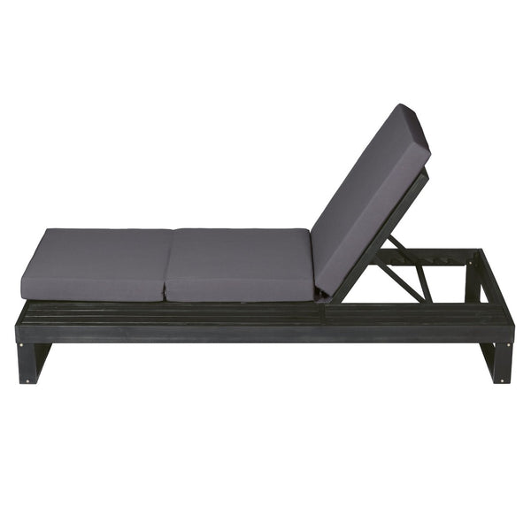 English Elm Black Acacia Hardwood Outdoor Chaise Lounge with Cushion and Built-In Side Tray N770P208326G_N770P407072B