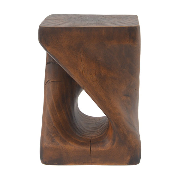 English Elm Mgo Spiral Twist Accent Table Sculptural Wood Grain Finish for Indoor Outdoor Use Antique Brown N770P212233A