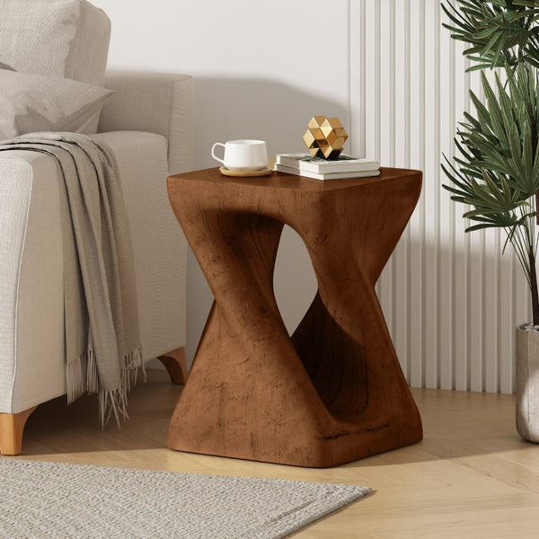 English Elm Mgo Spiral Twist Accent Table Sculptural Wood Grain Finish for Indoor Outdoor Use Antique Brown N770P212233A