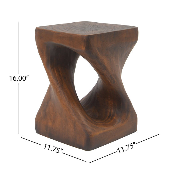 English Elm Mgo Spiral Twist Accent Table Sculptural Wood Grain Finish for Indoor Outdoor Use Antique Brown N770P212233A