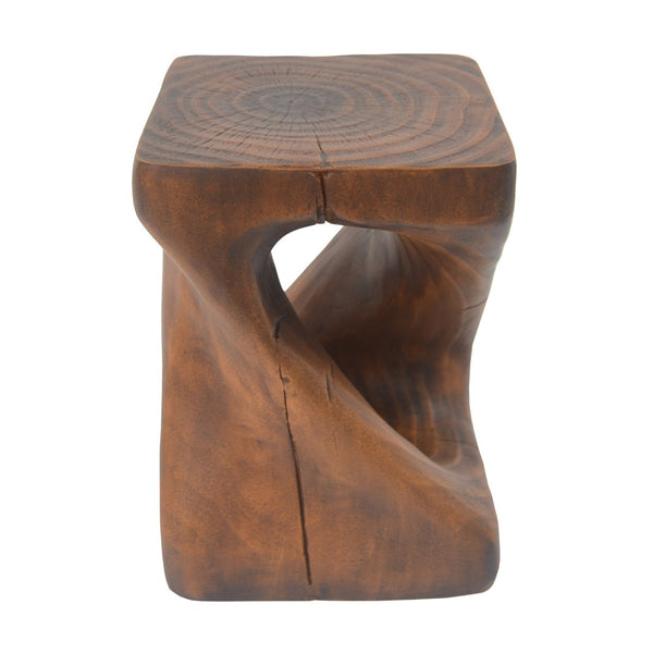 English Elm Mgo Spiral Twist Accent Table Sculptural Wood Grain Finish for Indoor Outdoor Use Antique Brown N770P212233A