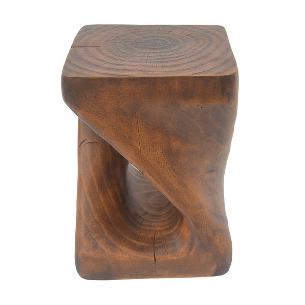 English Elm Mgo Spiral Twist Accent Table Sculptural Wood Grain Finish for Indoor Outdoor Use Antique Brown N770P212233A