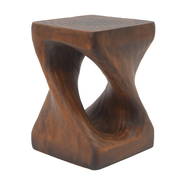 English Elm Mgo Spiral Twist Accent Table Sculptural Wood Grain Finish for Indoor Outdoor Use Antique Brown N770P212233A