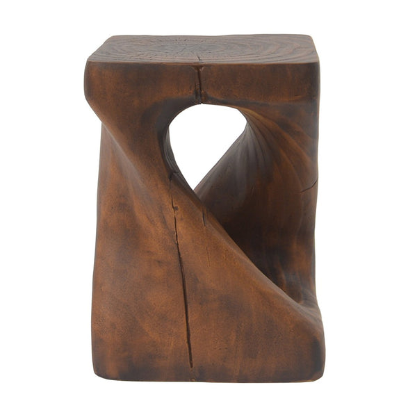 English Elm Mgo Spiral Twist Accent Table Sculptural Wood Grain Finish for Indoor Outdoor Use Antique Brown N770P212233A