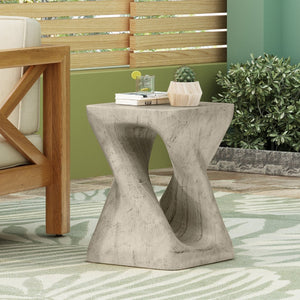 English Elm Mgo Spiral Twist Accent Table Sculptural Wood Grain Finish for Indoor Outdoor Use Grey N770P212233G