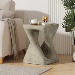 English Elm Mgo Spiral Twist Accent Table Sculptural Wood Grain Finish for Indoor Outdoor Use Grey N770P212233G