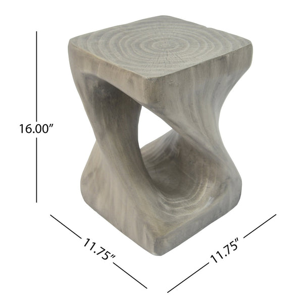English Elm Mgo Spiral Twist Accent Table Sculptural Wood Grain Finish for Indoor Outdoor Use Grey N770P212233G